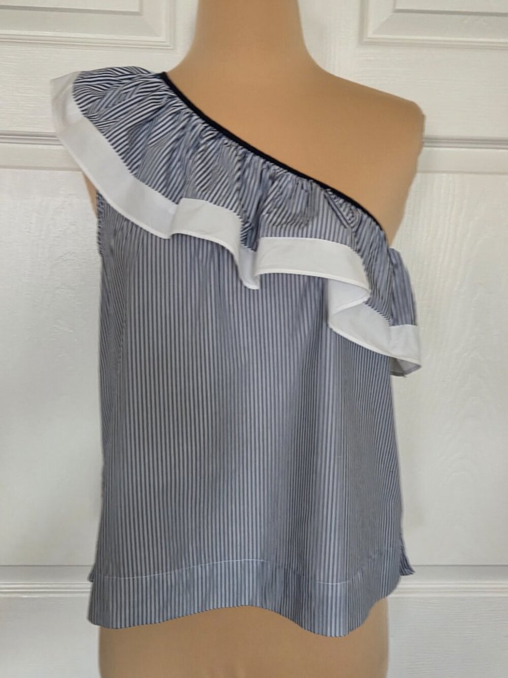 J.Crew Striped One Shoulder Ruffle Top - Picture 4 of 16